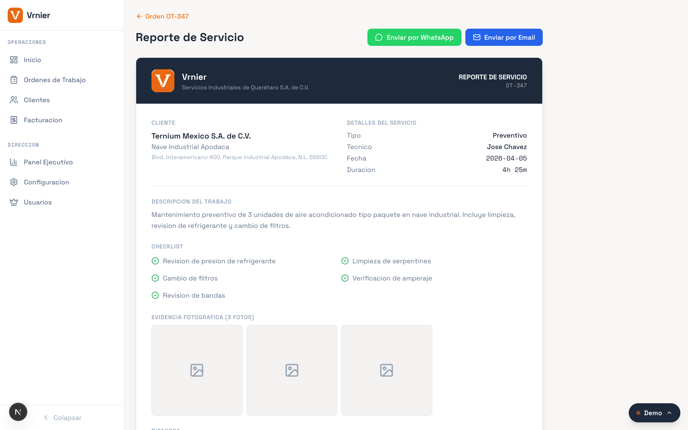 Reporte de servicio
